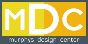 Logo for Murphys Design Center with large "MDC" letters in white over a yellow and orange background.